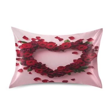 Imagem de JUZIHAI Fronha de cetim rosa (7) Dia dos Namorados, fronha de seda suave e fresca, fronha de seda com fecho de envelope macio e respirável para cabelo e pele, tamanho Queen 50,8 x 76,2 cm x 1