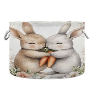 Imagem de JUZIHAI Cesto de armazenamento grande da Rabbits, cesto de roupa suja dobrável à prova d'água com alças de corda de algodão para organização doméstica no quarto, banheiro e carro