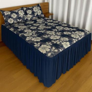 Imagem de Colcha Lençol com Babado e Elástico Queen Com Fronhas Algodão 160g Estampada (Garden)