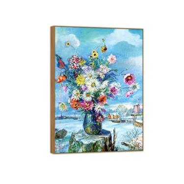 Imagem de BMZFYBS David Burliuk Famosas impressões em tela de arte de parede prontas para pendurar. Amsterdã. Pintura de moldura de madeira para decoração de sala de estar 60 x 85 cm 24 x 33 polegadas