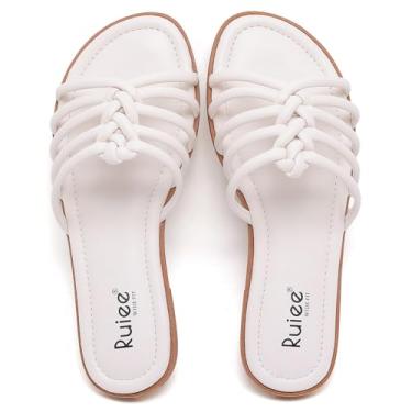 Imagem de Ruiee Sandálias femininas de largura larga, pés largos, sandálias deslizantes casuais de verão, sandálias confortáveis, sem fecho, sapatos de praia para mulheres., Branco PU 8006, 7 X-Wide