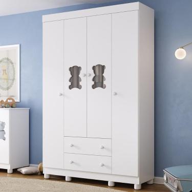 Imagem de Guarda-roupa Infantil 122cm com Vidro 4 Portas e 2 Gavetas Fofura Multimóveis MP4483