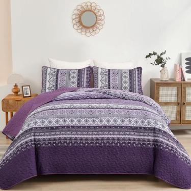 Imagem de Conjunto de edredões WONGS BEDDING Boho Queen Size Purple Microfiber