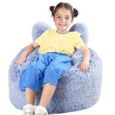 Imagem de Aodenge Puff para adolescentes e crianças com capa de pele sintética de pelúcia, saco de feijão de espuma viscoelástica para adolescentes/crianças com design fofo de orelhas de coelho, sofá preguiçoso