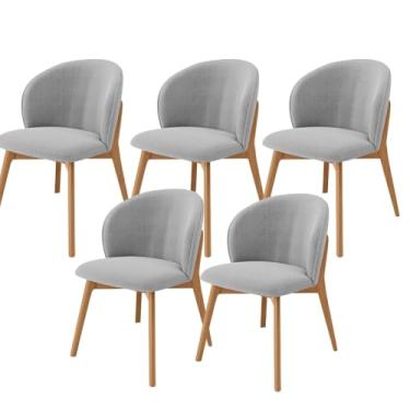 Imagem de Kit 05 Cadeiras de Jantar e Estar Living Estofada Mia L02 Bouclê Cinza - Lyam Decor