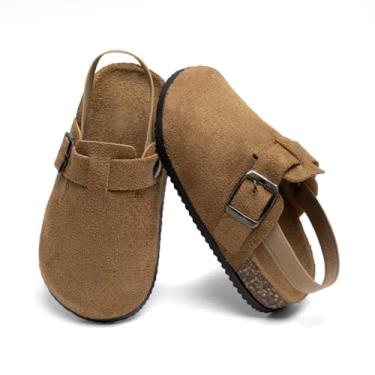Imagem de Sandália infantil com fivela ajustável, tira no tornozelo, palmilha de cortiça, confortável, casual, calçado para uso diário, Marrom, 10 Toddler