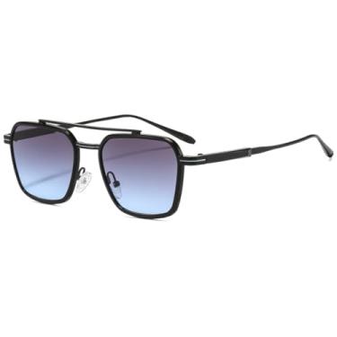Imagem de HCHES Óculos de Sol Feminino Retro Double Beam com Armação Fina e Degradê, Luxo e Versáteis, Proteção UV400 (Preto, Cinza, Azul)