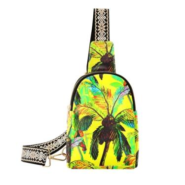 Imagem de CEBUGI Pequenas palmeiras tropicais para mulheres, pochete transversal de couro, bolsa de peito para caminhadas, viagens ao ar livre
