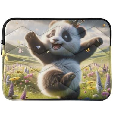 Imagem de Capa para notebook acolchoada floral urso panda fofo para Macbook Pro 14 polegadas, capa universal para laptop de 13 a 14 polegadas