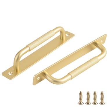 Imagem de funifiti Pacote com 2 maçanetas de porta de celeiro puxadores de porta de armário deslizantes douradas puxadores de gaveta de 17 polegadas Puxador de portão externo com placa traseira Puxador de porta