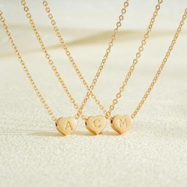 Imagem de Colares com inicial de coração para mulheres, joias - Colar com inicial de coração banhado a ouro 14 K, colar de coração com letras personalizadas para mulheres, colar minúsculo com inicial e