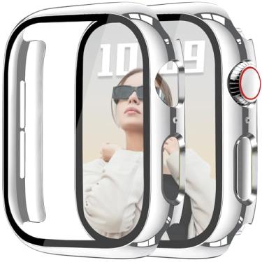 Imagem de JR.DM Pacote com 2 capas rígidas de policarbonato de 46 mm com protetor de tela de vidro temperado HD para Apple Watch Series 10/11 (2025), protetor de proteção total contra arranhões para Apple Watch