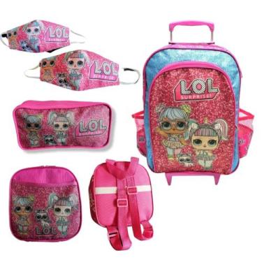 Imagem de Kit mochila de rodinhas frozen escolar infantil meninas brilho moda fe
