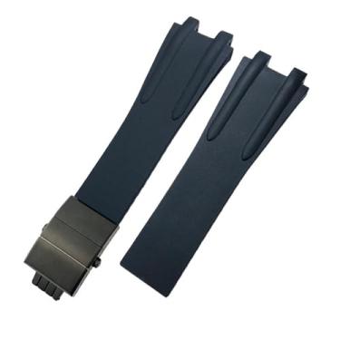 Imagem de MURVE Pulseira de relógio de borracha de silicone convexa 26 mm apto para Atenas Ulysse Nardin pulseira de relógio fivela dobrável homens esportes pulseiras impermeáveis (cor: preto preto, tamanho: 26 mm)