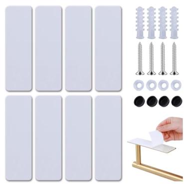 Imagem de 8 tiras autoadesivas e 4 parafusos para 2 métodos de instalação (perfuração ou adesivo) - forte adesão para suporte de toalha de papel sob o armário - 14,3 cm x 4,3 cm (quadrado)