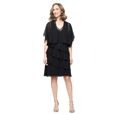 Imagem de S.L. Fashions Vestido feminino de chiffon em camadas com decote de contas para mãe da noiva, coquetel ou convidada de casamento, Preto, 50