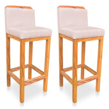 Imagem de Kit 02 Banquetas Alta Rubi Veludo Rosa Bebê Base Fixa De Madeira - Pallazio