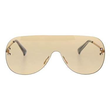 Imagem de Minimal Shield Óculos de sol para pilotos de corrida futuristas grandes sem aro, Marrom, 5 11/16" (144mm) x 2 1/4" (57mm)