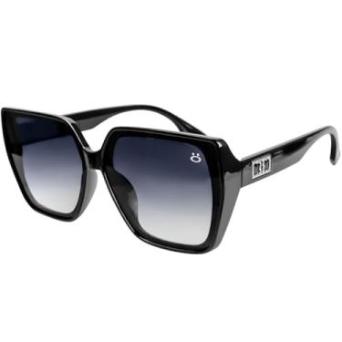 Imagem de Óculos de Sol Feminino Quadrado Preto Acetato Premium Proteção UV Confortável com Case