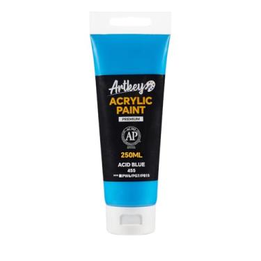 Imagem de Artkey Tinta acrílica - azul ácido (250 ml/239.6 g) tubos, pigmentos ricos e vibrantes, tintas acrílicas para artistas profissionais - Materiais de arte para tela, madeira, rocha, argila, tecido