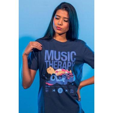Imagem de Camiseta Disney Stitch Music Therapy - Piticas, 6, Azul marinho, Femin