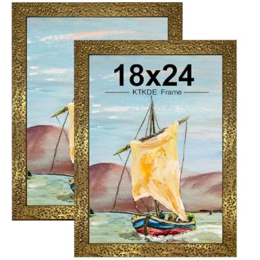 Imagem de KTKDE Conjunto de 2 porta-retratos vintage ornamentados de 45,7 x 61 cm, moldura antiga de 45,7 x 61 cm, moldura dourada rústica, decoração de parede, retrô, melhor presente