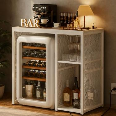 Imagem de Homieasy Mini organizador de suporte de geladeira com tomada, suporte de micro-ondas industrial com prateleira de armazenamento, economia de espaço sobre armário de armazenamento de geladeira para