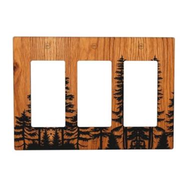 Imagem de Capa de interruptor de luz rústica fazenda marrom floresta pinheiro madeira impressão 3 gangues triplo balancim placa de parede decorativa placa de interruptor elétrico placa frontal para banheiro