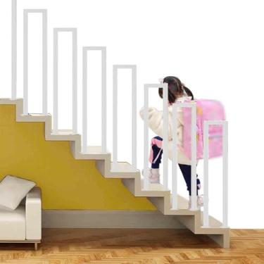 Imagem de Corrimãos de ferro forjado nórdico moderno em forma de U para escadas internas e externas, terraço, barras de apoio decorativas de segurança para escadas em espiral duplex, 45 cm, cor branca