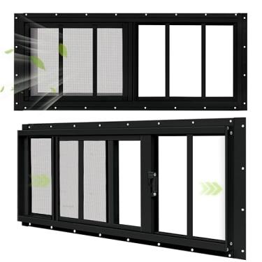 Imagem de BOBIBAN Pacote com 2 janelas de galpão, janela deslizante preta de 30,5 x 73,7 cm, adequada para galinheiro, galpão, casa, celeiro - janela de popa com vidro temperado e tela de fibra de vidro (BK