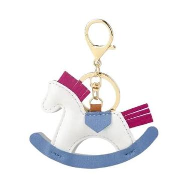 Imagem de Chaveiro De Couro Feminino Com Pingente De Cavalo De Madeira Balançant