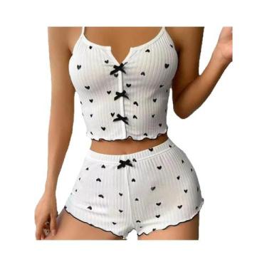 Imagem de Conjunto De Pijama Feminino Com Estampa De Coração, Detalhe De Laço, C