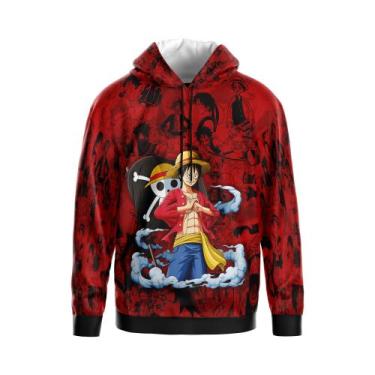 Imagem de Blusa Moletom Flanelado Adulto e Infantil Monkey D. Luffy Vermelho Com