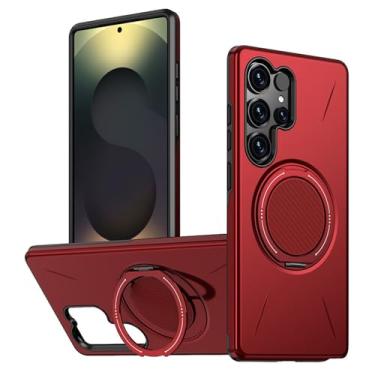 Imagem de LYJSMGZ Capa magnética para Samsung Galaxy S25 Ultra/S25 Plus/S25, com suporte giratório de 360°, à prova de choque, suporta carregamento sem fio, vermelha, S25 Plus