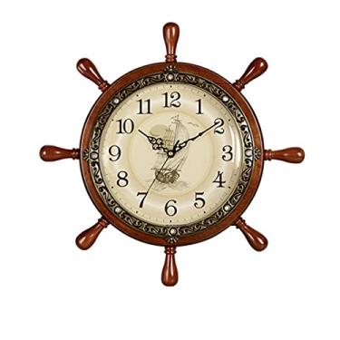 Imagem de Relógio de parede retrô de madeira maciça com leme de 30 cm, silencioso, sem tique-taque, relógio de parede para casa/escritório/cozinha - bandeja de papel pequena bronze
