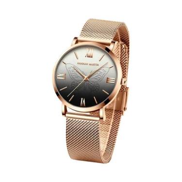 Imagem de Relógio Feminino Hannah Martin Com Design De Borboleta 3D Em Ouro Rosa