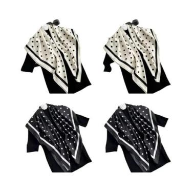 Imagem de Lenço De Seda Preto E Branco Com Poás Para Mulheres 90x90, Bandana Lux