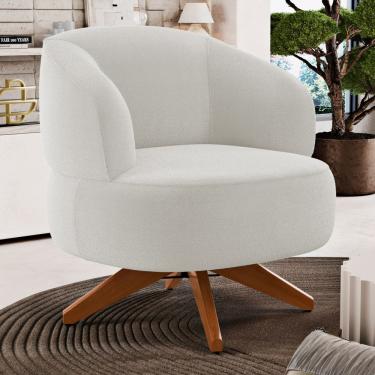 Imagem de Poltrona Decorativa Orgânica Living Have Base Madeira Giratória Bouclê Off White - Desk Design