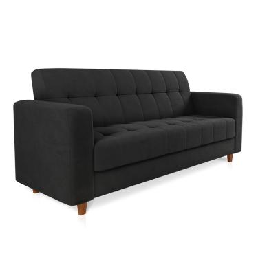 Imagem de Sofá 03 Lugares Arezzo Suede Preto Pés Chanfrado Castanho - D'Rossi