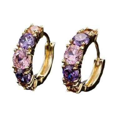 Imagem de Brincos De Argola Coloridos Em Rosa E Roxo Com Zircônia Para Mulheres,