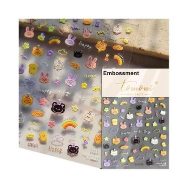 Imagem de Adesivos De Unha 5D Retrô Preto E Branco Com Laço De Renda E Urso Fofo