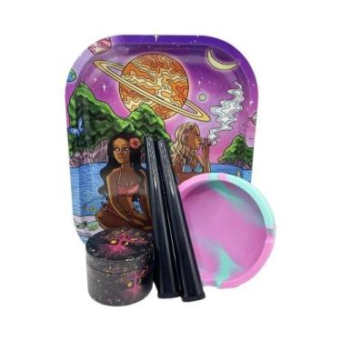 Imagem de Kit Para Fumar Cigarros: Moedor De Liga De Zinco De 4 Camadas, Bandeja