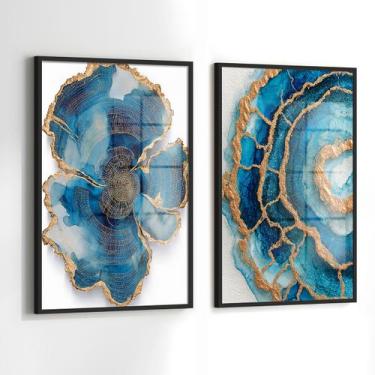Imagem de Conjunto 2 Quadros Decorativos com Moldura Caixa Abstrato Dourado Pret