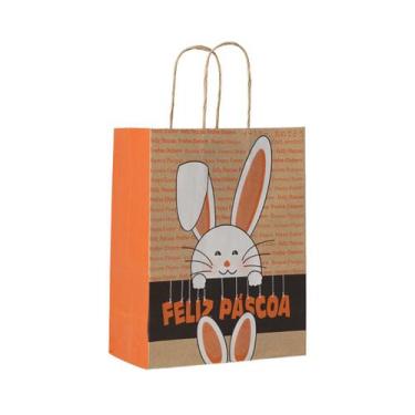 Imagem de Sacola kraft feliz pascoa m2 20x15x25 cm com 50 un. - TAMAROZZI EMBALA