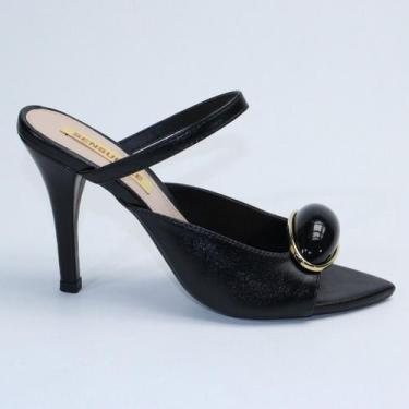 Imagem de Tamanco Feminino Salto Alto Fino Animal Print Onça Bico Folha Aberto P