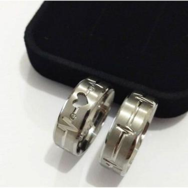 Imagem de Par De Aliança 8Mm Batimentos Cardíacos F/ Coração Vazado