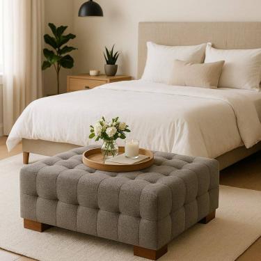 Imagem de Puff para Sala de Estar Bouclê Karen Cinza