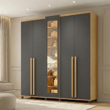 Imagem de Roupeiro Austria Reflecta 5 Portas 3 Gavetas Cabideiro Nichos Prateleiras Quarto - Cinamomo/grafite