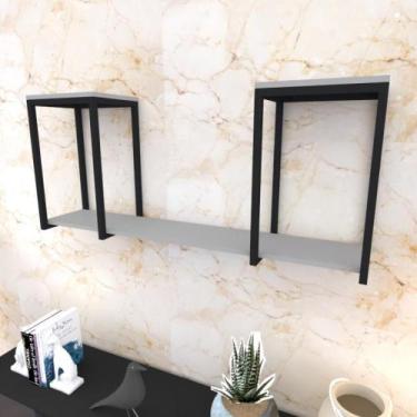 Imagem de Prateleira Industrial Suspensa Estante Parede Nicho Cinza Ferro E Made