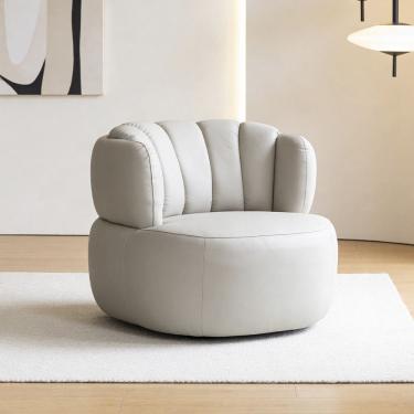 Imagem de Poltrona Giratória Orgânica Para Sala Living Oceane L06 Couro Pérola - Lyam Decor
